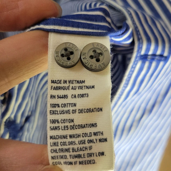 ❤ 3 For $35 AE american eagle striped button down collared shirt long sleeve XL - Picture 4 of 5